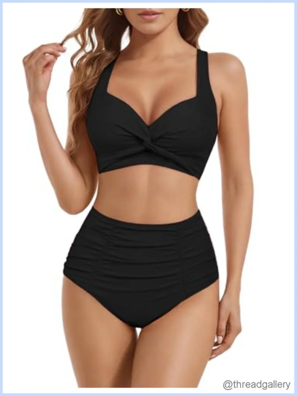 High Waisted Twist Front Bikini Set Ruched Tummy Control Two Piece Swimsuit